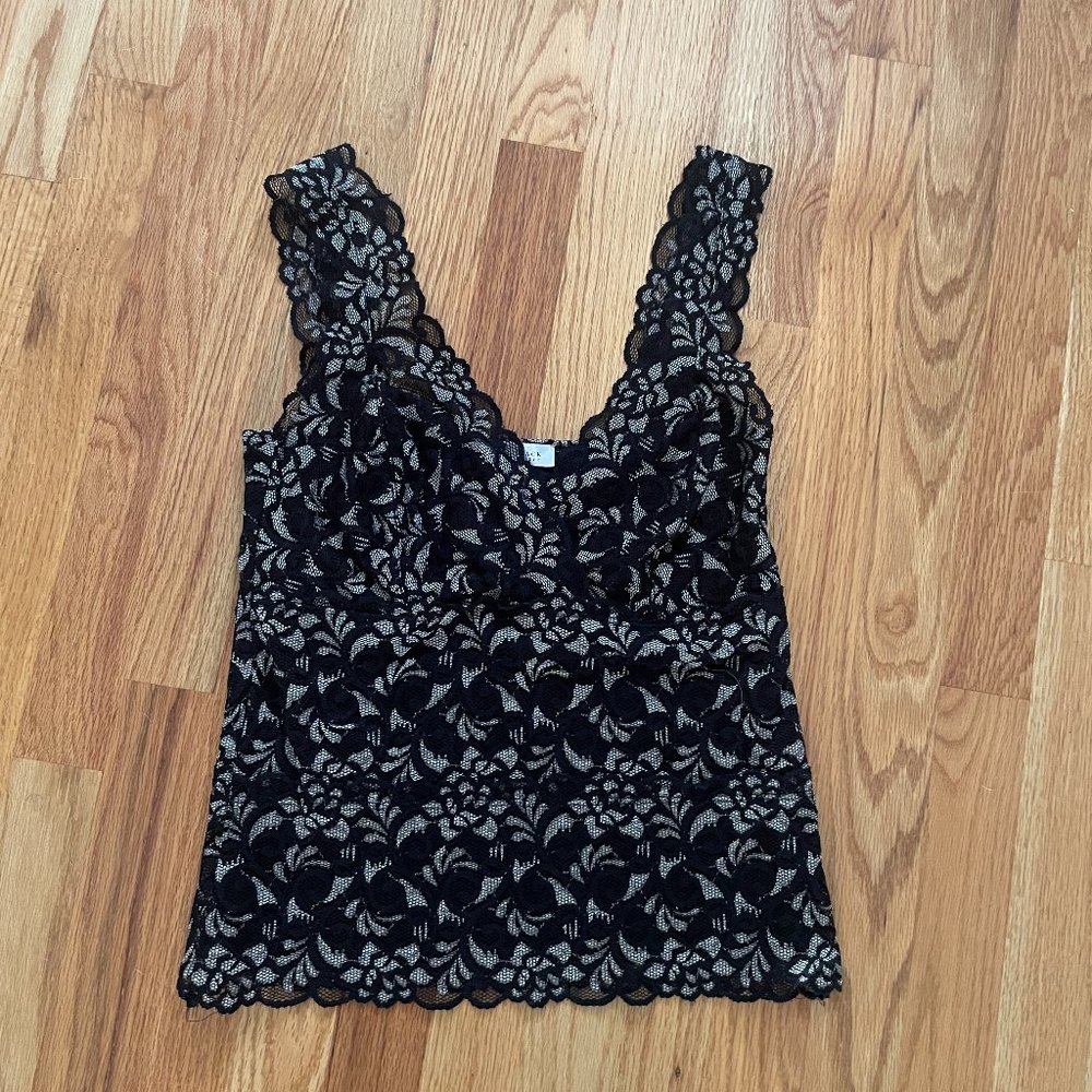 WHBM Ivory/Black Lace Tank Top